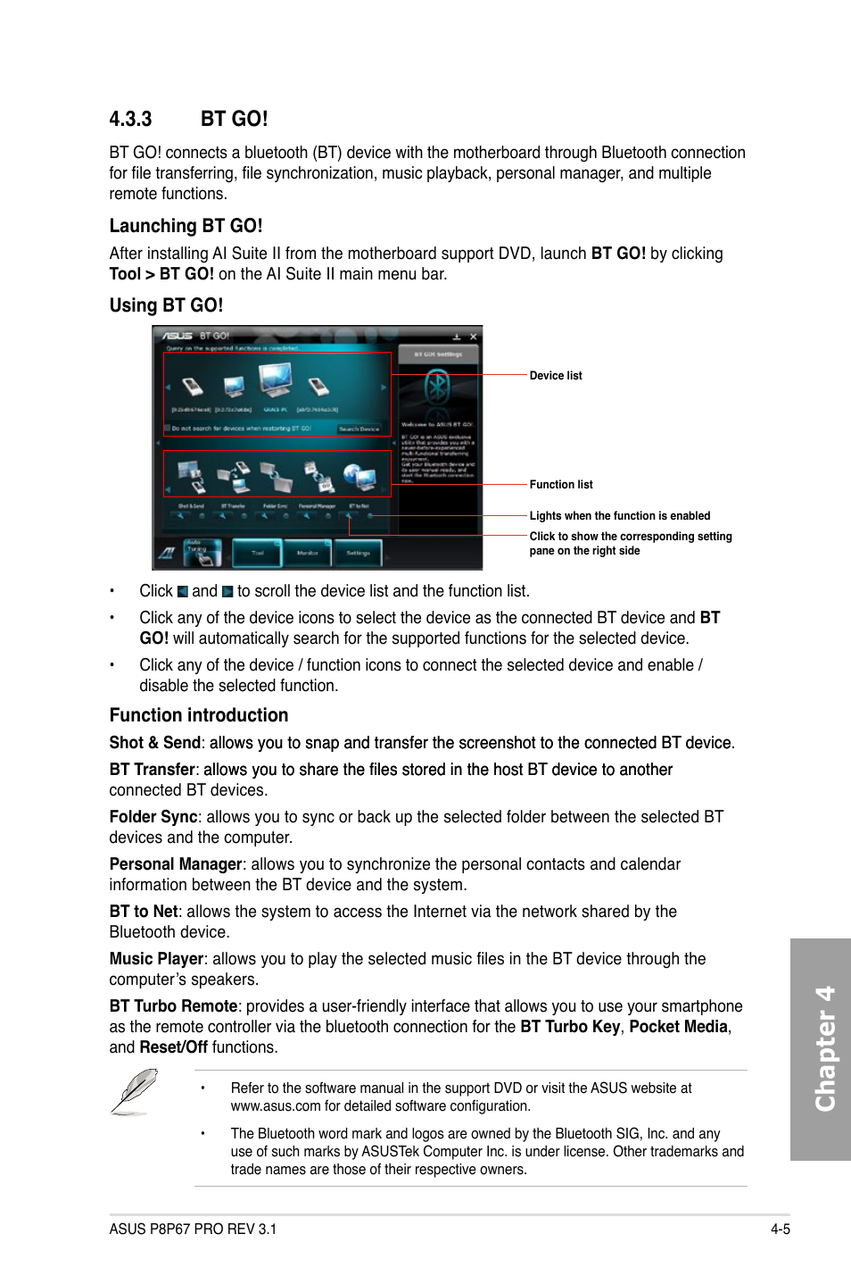 Bt go! -5, Chapter 4, 3 bt go | Asus P8P67 PRO (REV 3.1) User Manual | Page 109 / 136