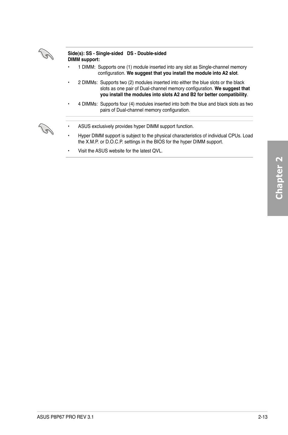 Chapter 2 | Asus P8P67 PRO (REV 3.1) User Manual | Page 31 / 136