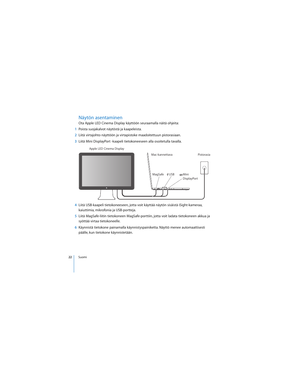 Näytön asentaminen | Apple LED Cinema Display User Manual | Page 22 / 90