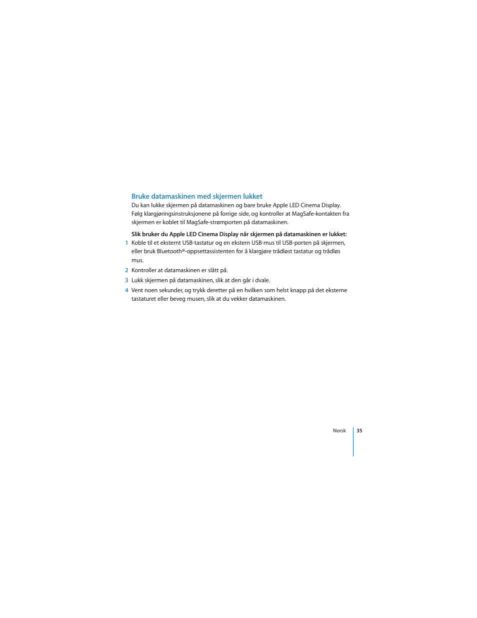 Bruke datamaskinen med skjermen lukket | Apple LED Cinema Display User Manual | Page 35 / 90