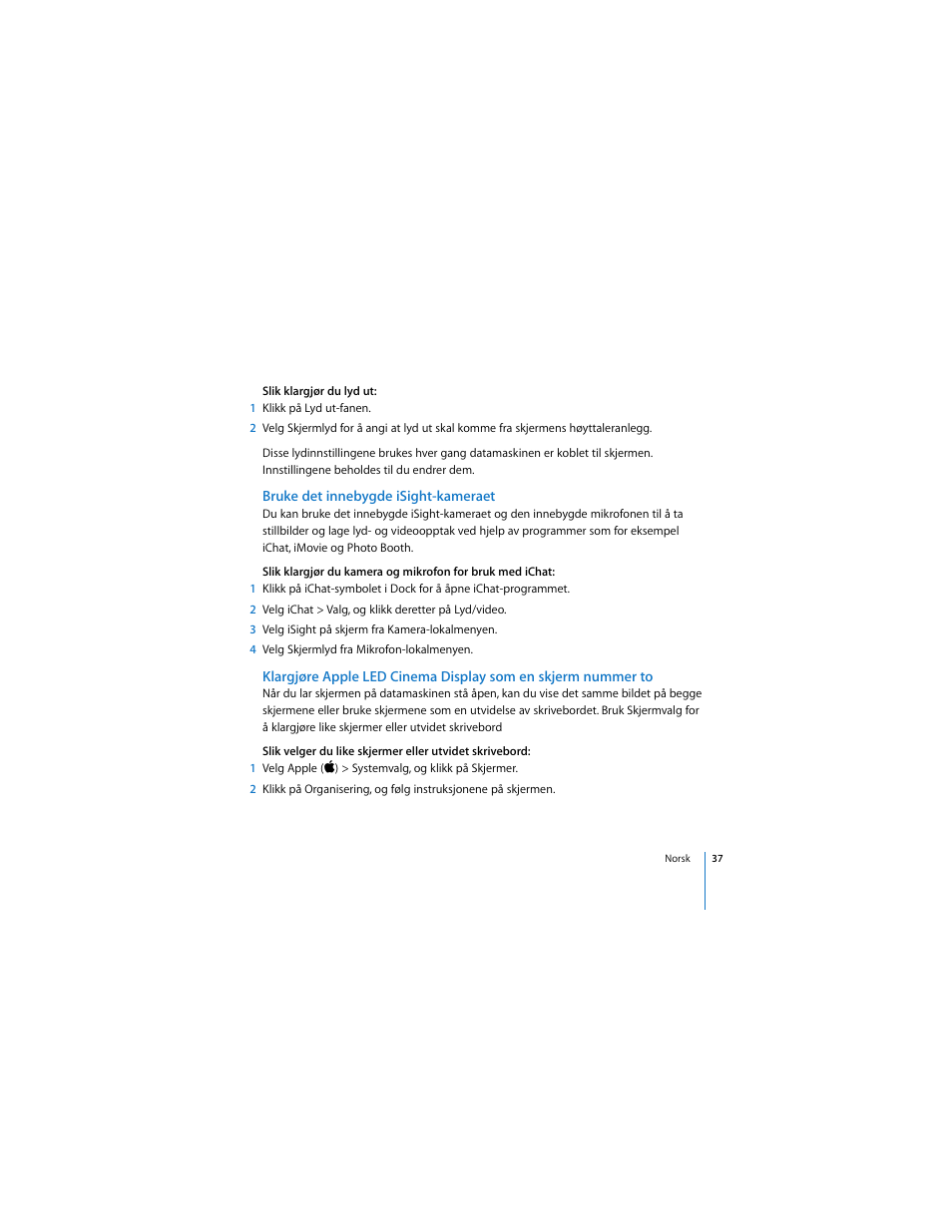 Bruke det innebygde isight-kameraet | Apple LED Cinema Display User Manual | Page 37 / 90