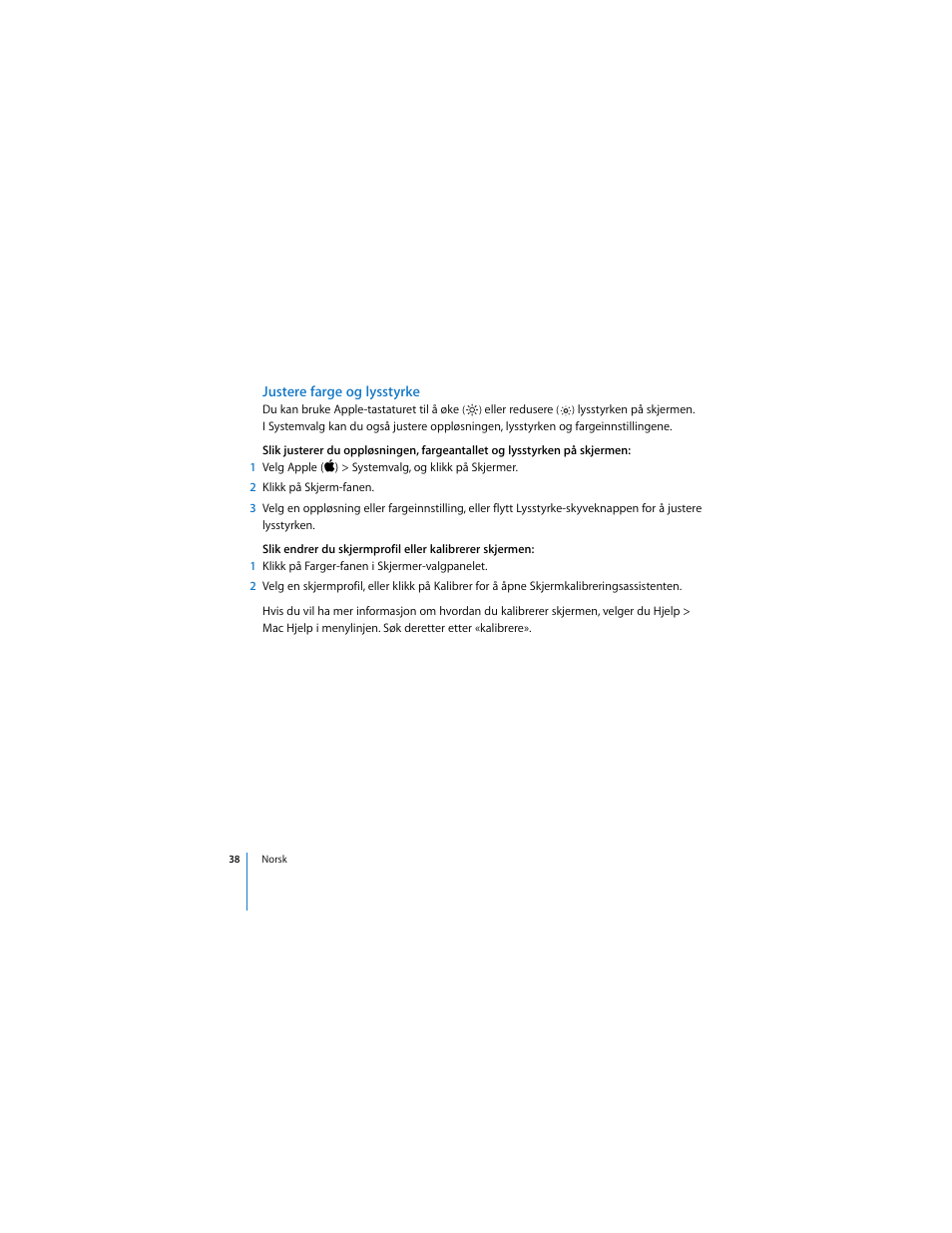 Justere farge og lysstyrke | Apple LED Cinema Display User Manual | Page 38 / 90