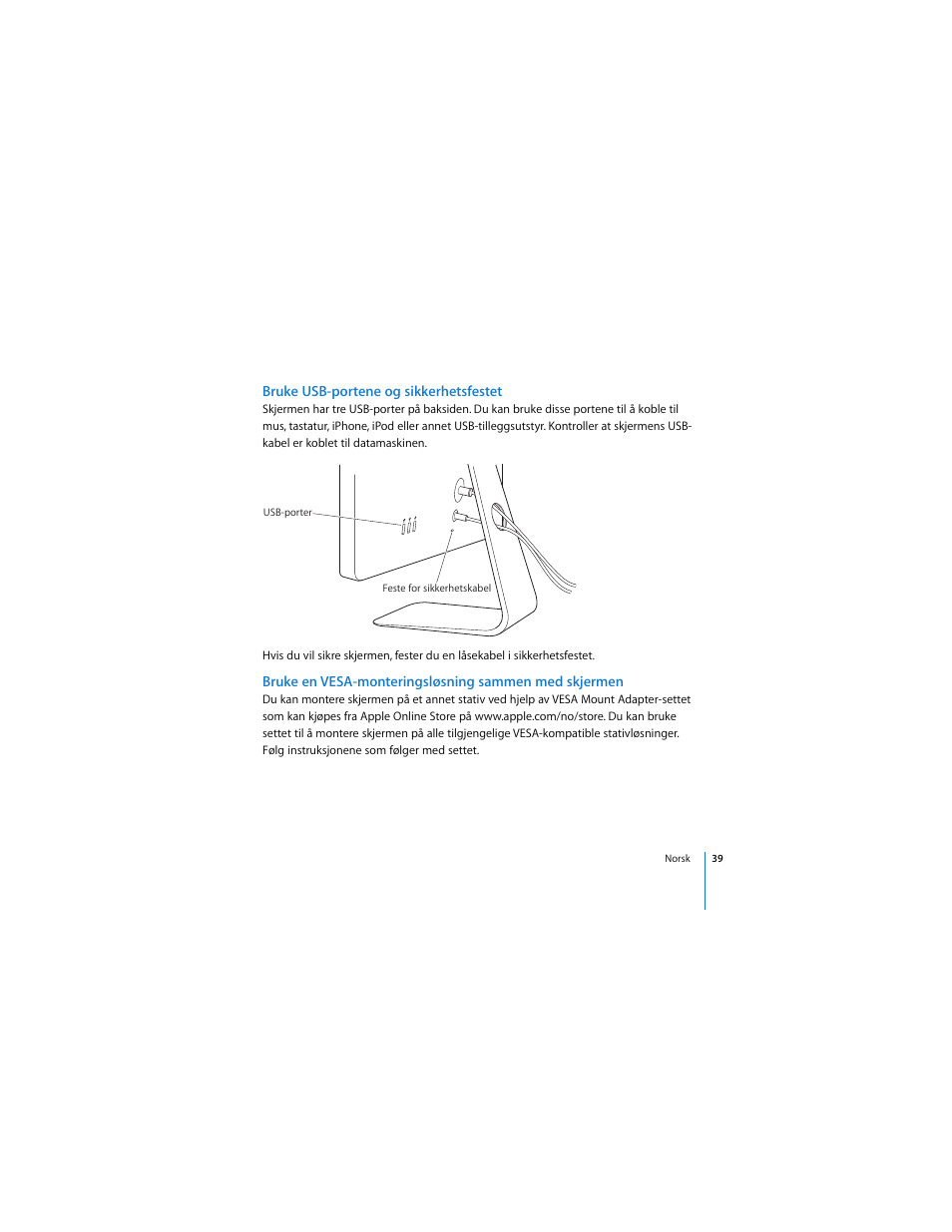 Bruke usb-portene og sikkerhetsfestet | Apple LED Cinema Display User Manual | Page 39 / 90