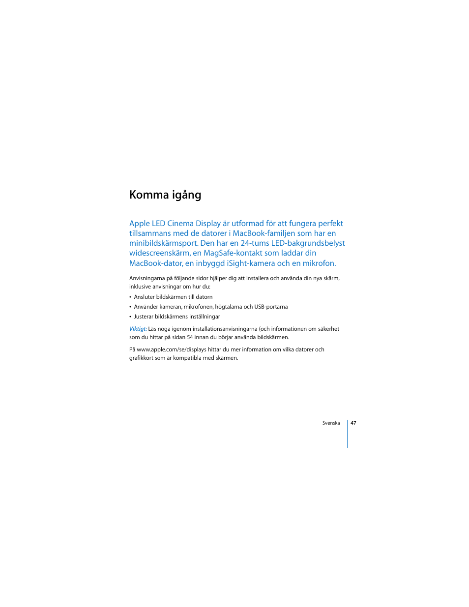 Komma igång | Apple LED Cinema Display User Manual | Page 47 / 90