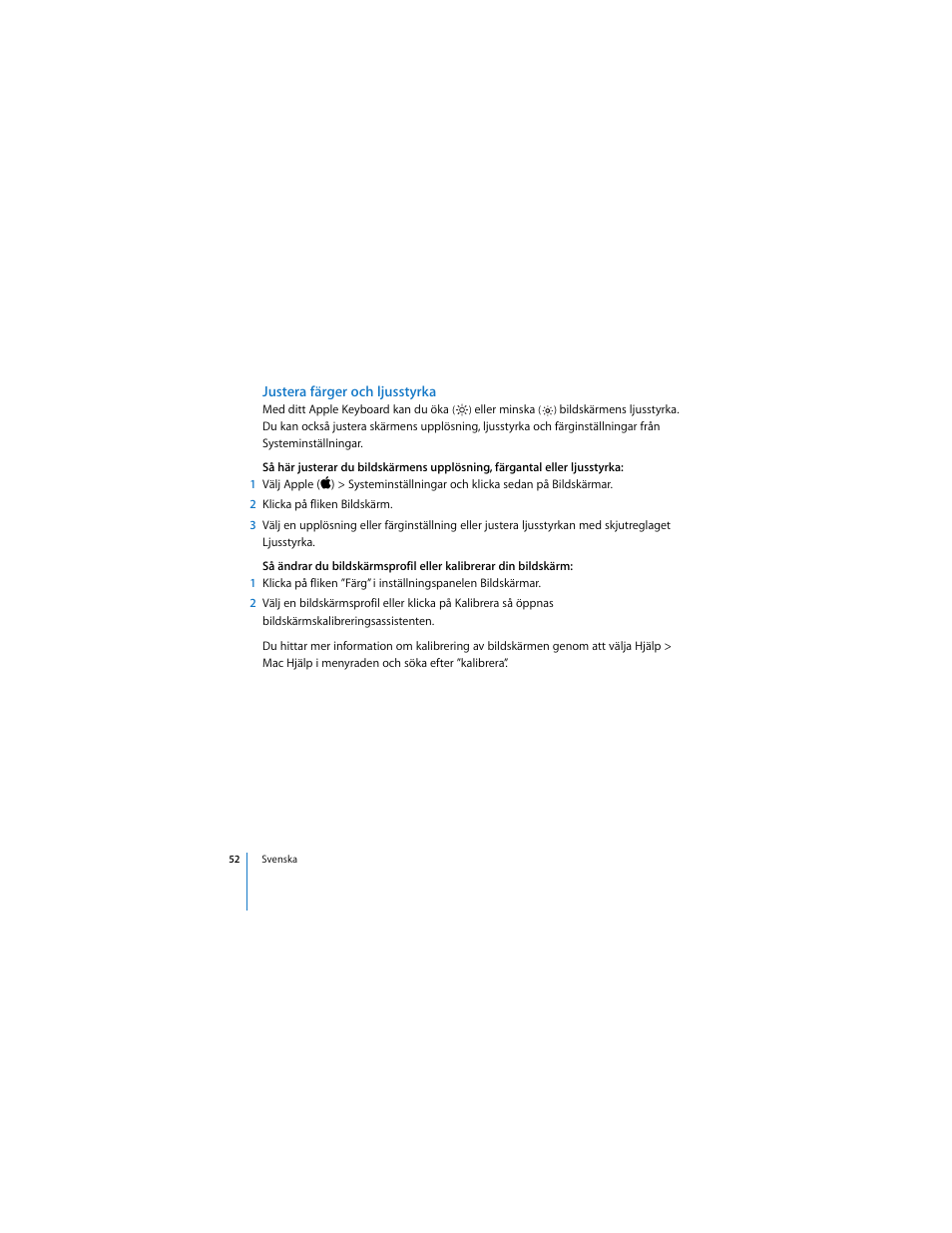 Justera färger och ljusstyrka | Apple LED Cinema Display User Manual | Page 52 / 90