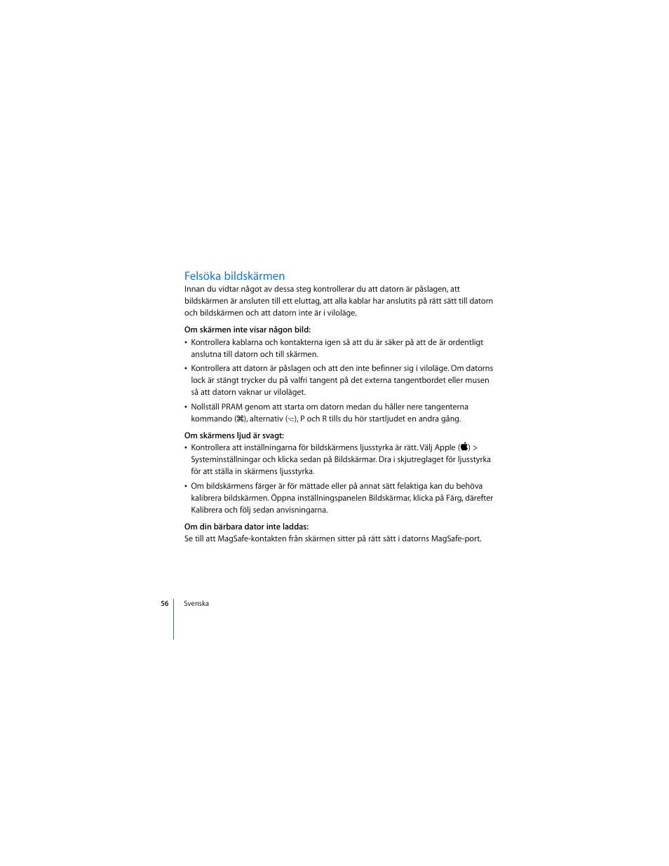 Felsöka bildskärmen | Apple LED Cinema Display User Manual | Page 56 / 90