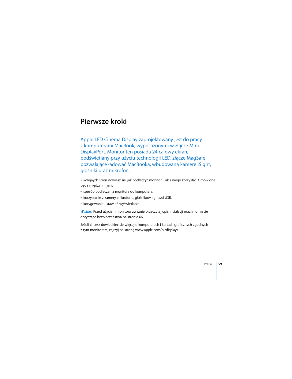 Pierwsze kroki | Apple LED Cinema Display User Manual | Page 59 / 90