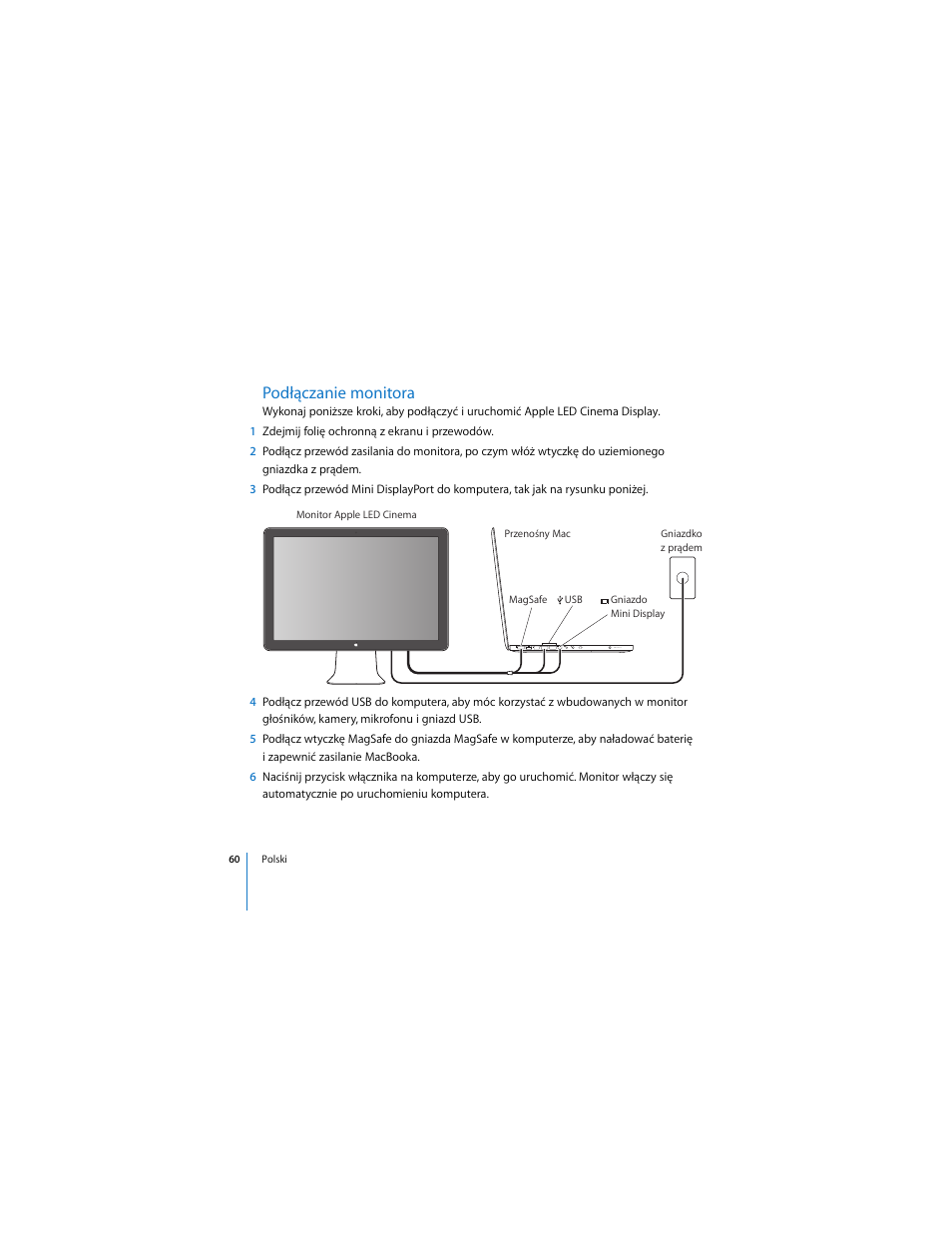 Podłączanie monitora | Apple LED Cinema Display User Manual | Page 60 / 90