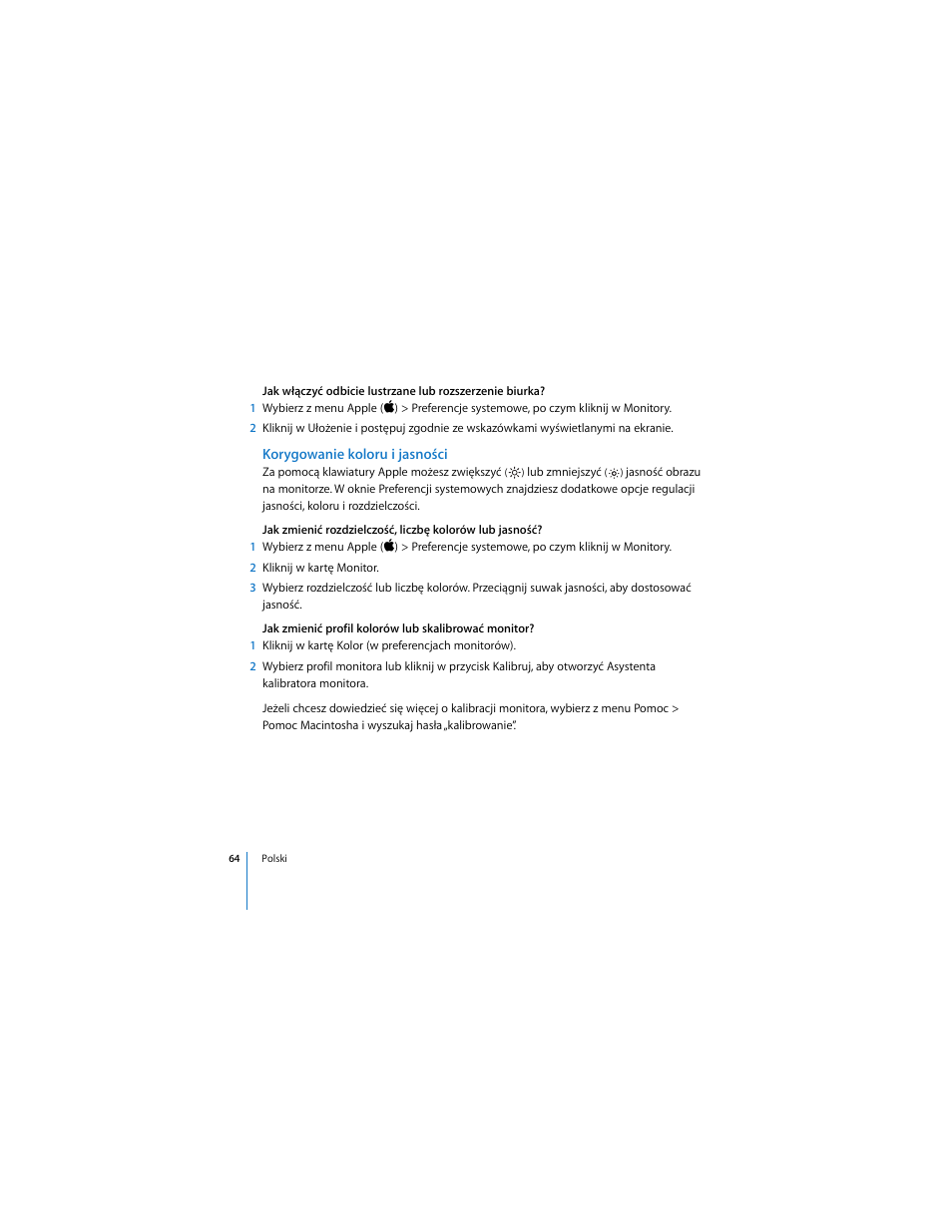 Korygowanie koloru i jasności | Apple LED Cinema Display User Manual | Page 64 / 90