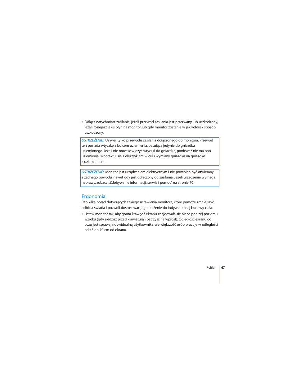 Ergonomia | Apple LED Cinema Display User Manual | Page 67 / 90