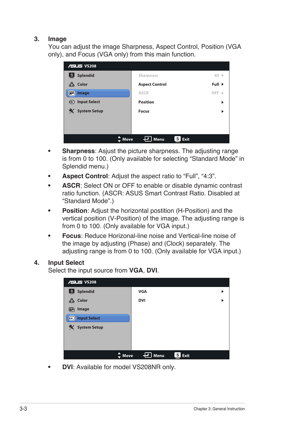 Dvi : available for model vs208nr only | Asus VS208NR User Manual | Page 16 / 20