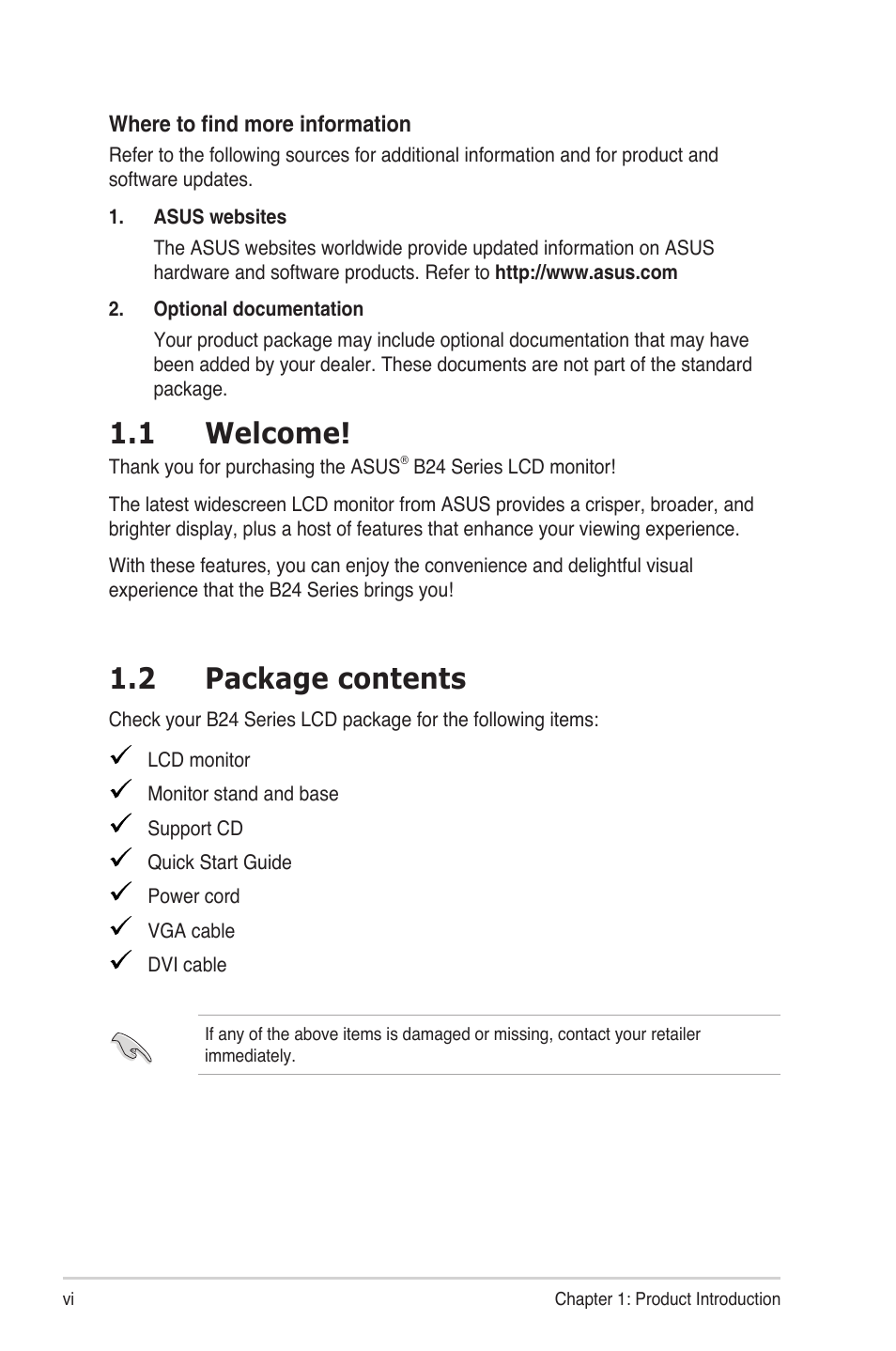 1 welcome, 2 package contents | Asus B24N User Manual | Page 6 / 18