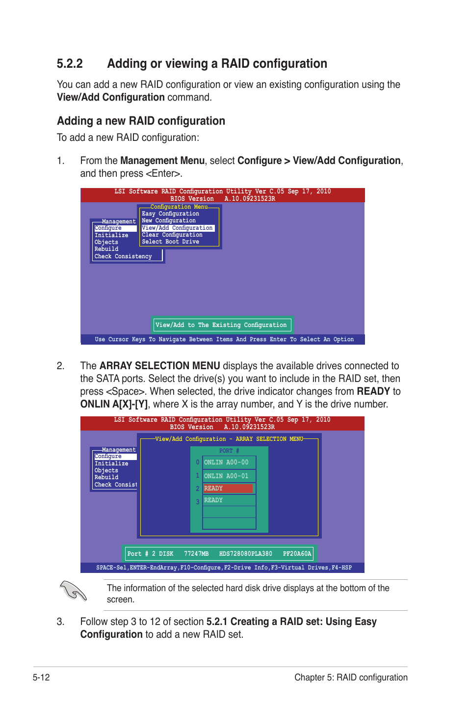 2 adding or viewing a raid configuration, Adding or viewing a raid configuration -12, Adding a new raid configuration | Asus Z9NA-D6 User Manual | Page 120 / 188