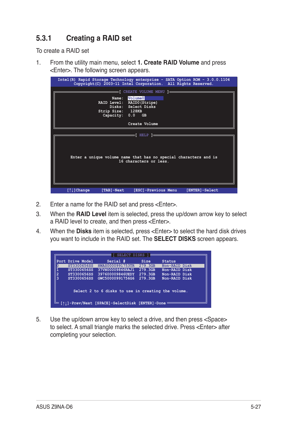 1 creating a raid set, Creating a raid set -27 | Asus Z9NA-D6 User Manual | Page 135 / 188