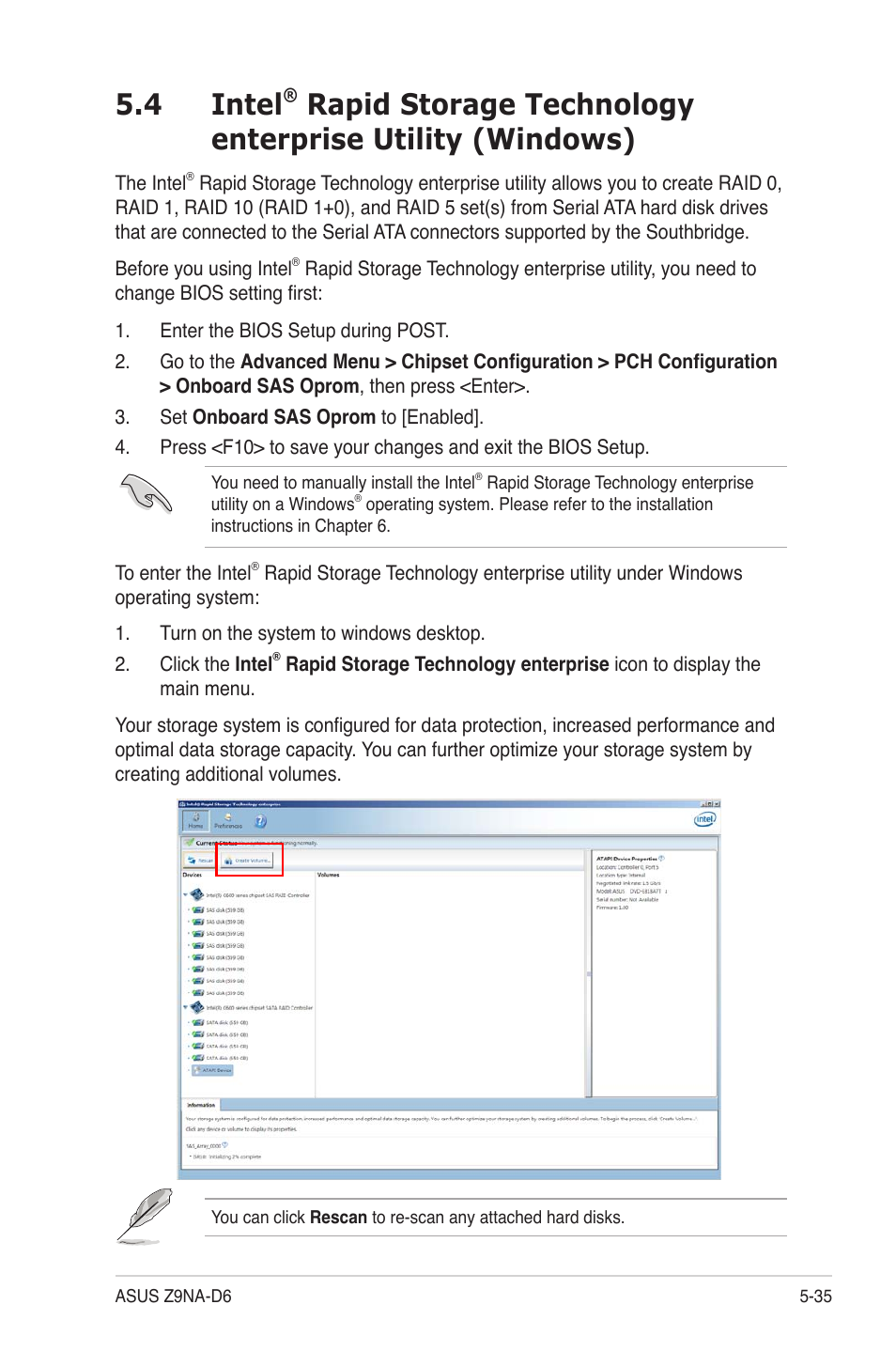 Intel, Rapid storage technology enterprise utility, Windows) -35 | 4 intel | Asus Z9NA-D6 User Manual | Page 143 / 188