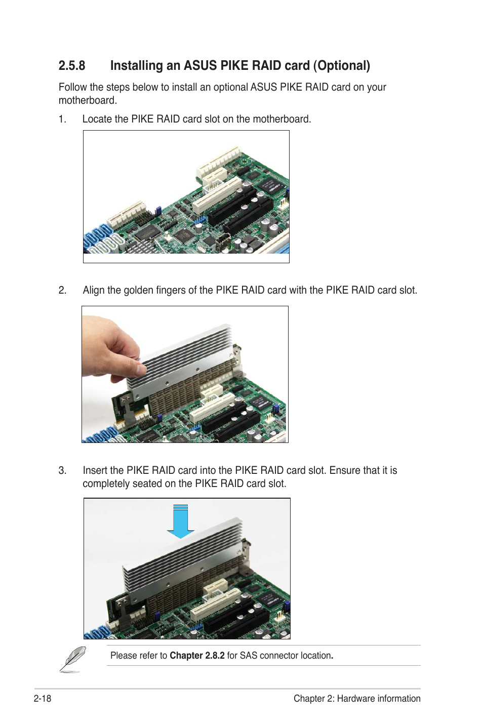 8 installing an asus pike raid card (optional), Installing an asus pike raid card (optional) -18 | Asus Z9NA-D6 User Manual | Page 38 / 188