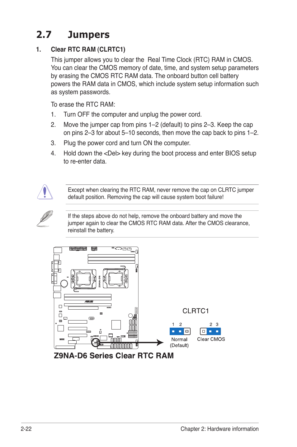 7 jumpers, Jumpers -22 | Asus Z9NA-D6 User Manual | Page 42 / 188