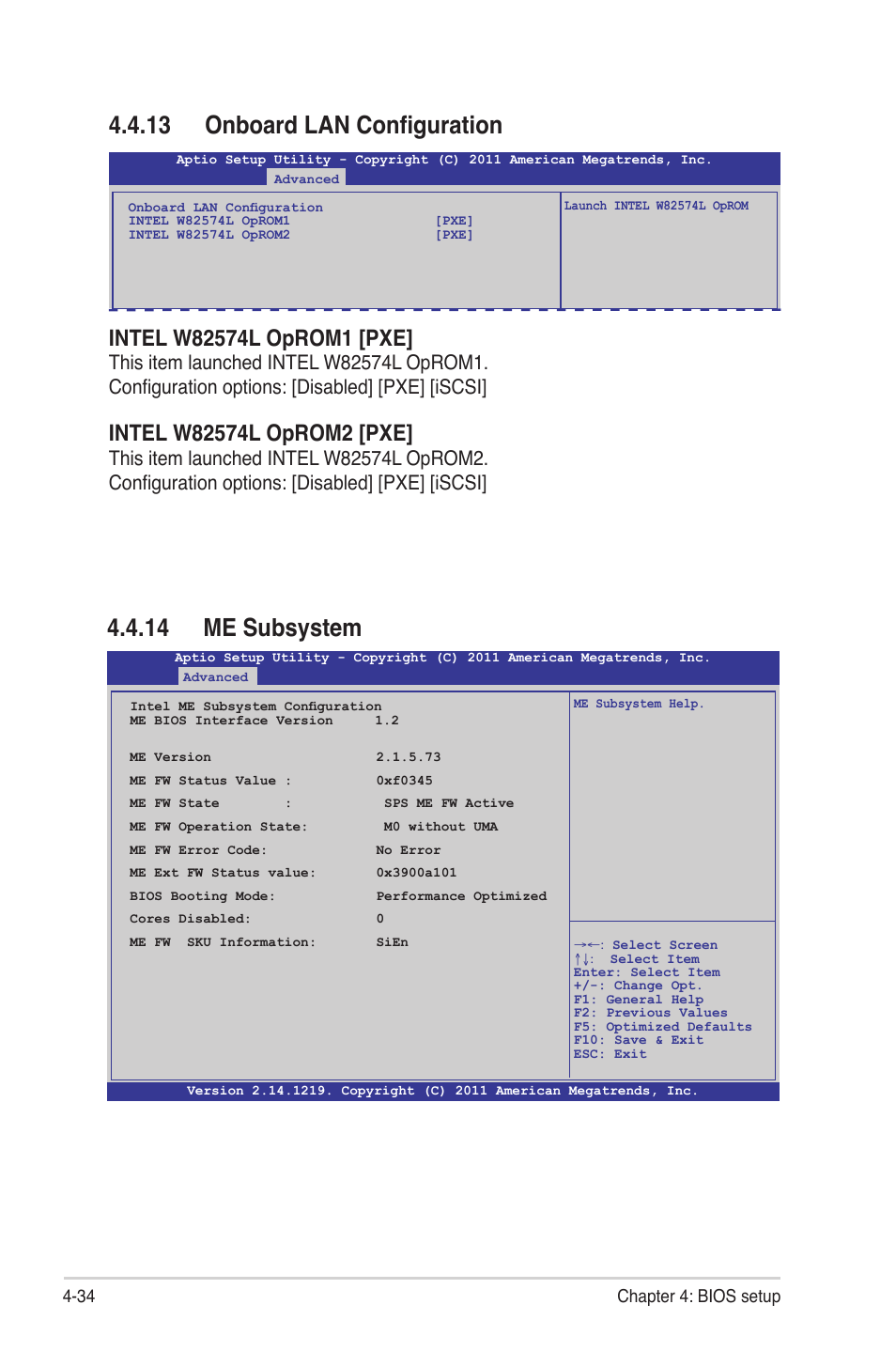 13 onboard lan configuration, 14 me subsystem, 34 chapter 4: bios setup | Asus Z9NA-D6 User Manual | Page 94 / 188