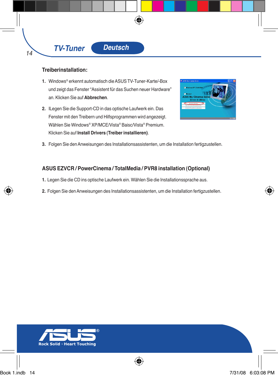 Tv-tuner, Deutsch | Asus My Cinema-U3000Hybrid User Manual | Page 15 / 146