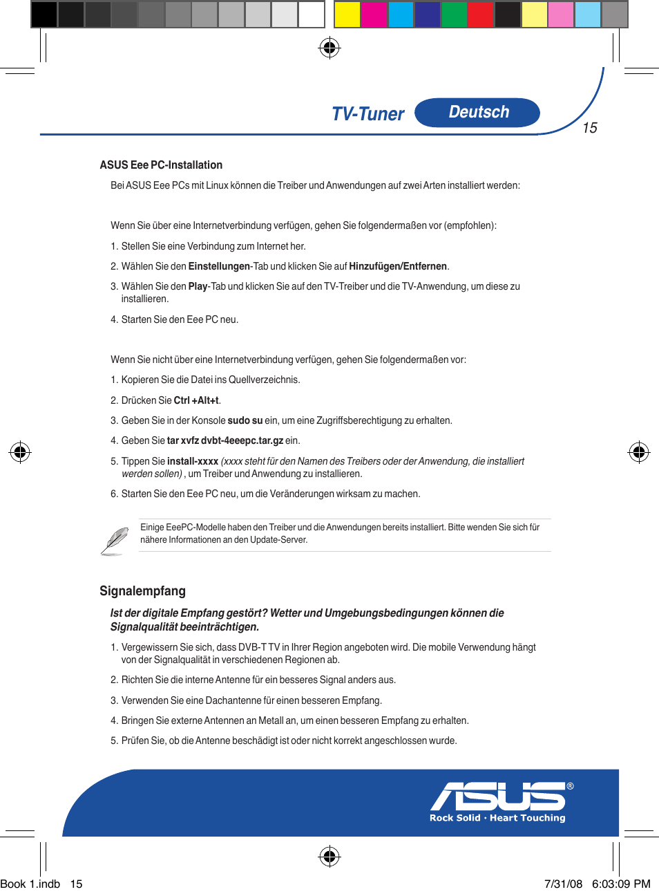 Tv-tuner, Deutsch | Asus My Cinema-U3000Hybrid User Manual | Page 16 / 146