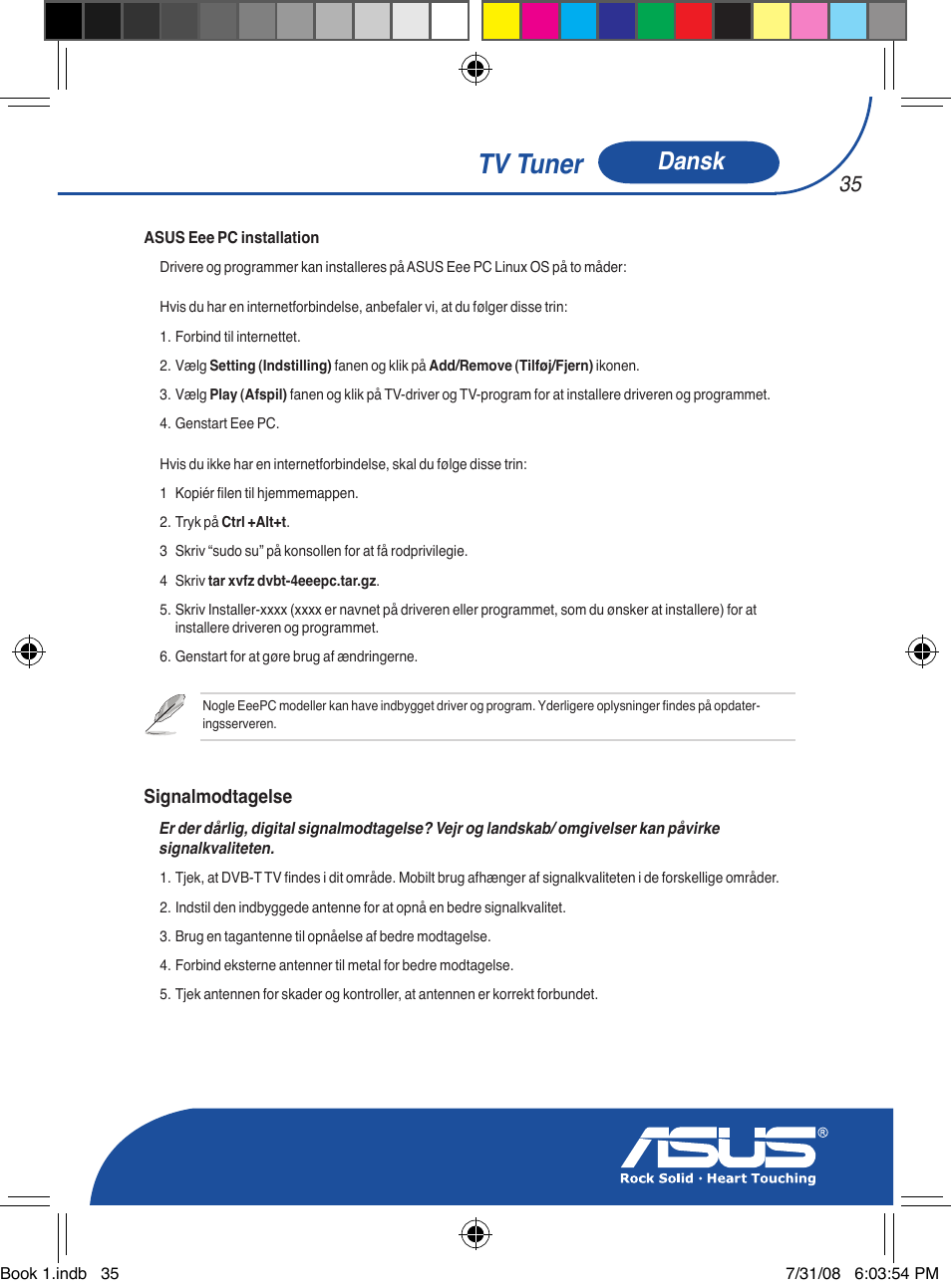 Tv tuner, Dansk | Asus My Cinema-U3000Hybrid User Manual | Page 36 / 146