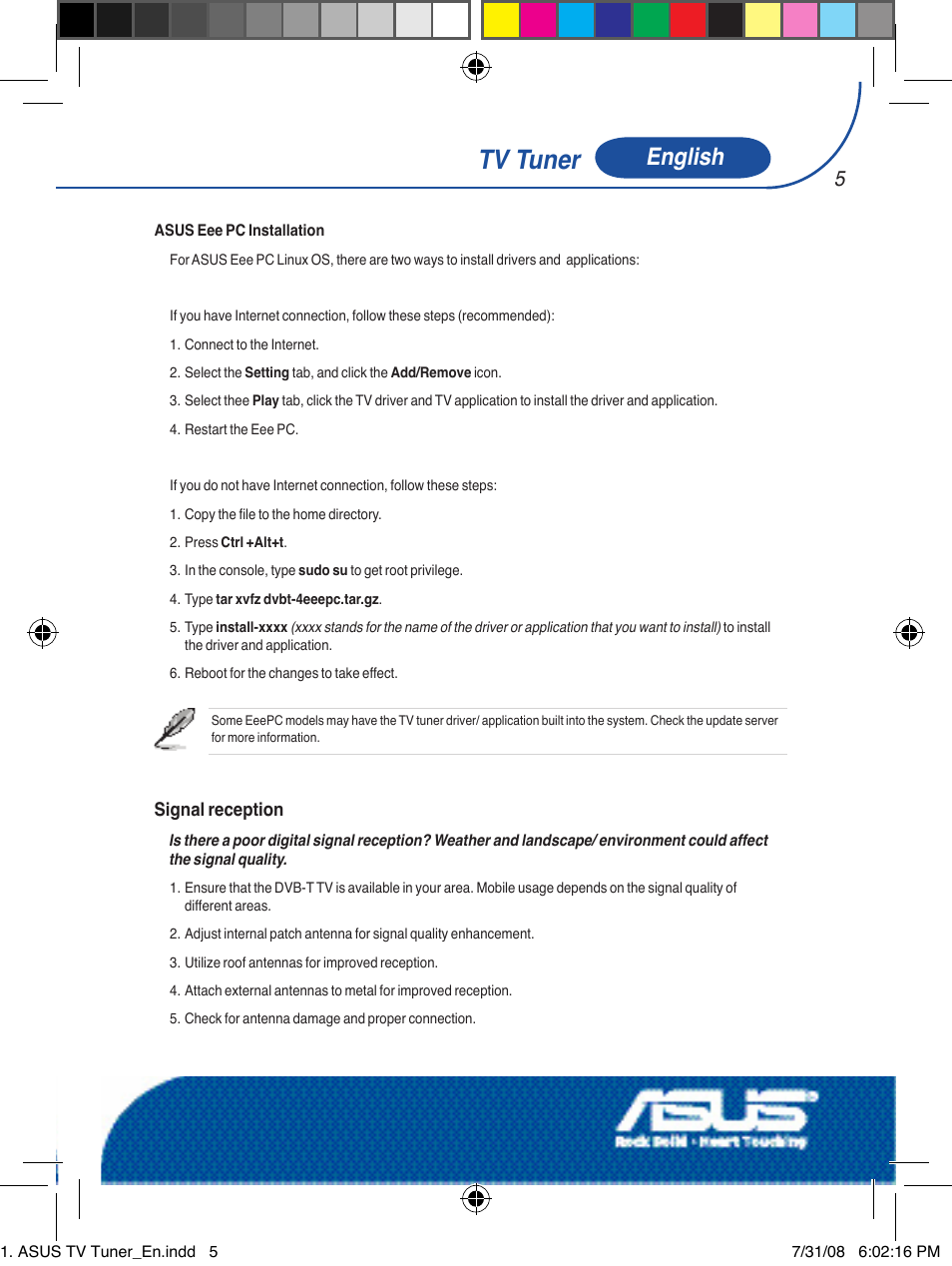 Tv tuner, English | Asus My Cinema-U3000Hybrid User Manual | Page 6 / 146