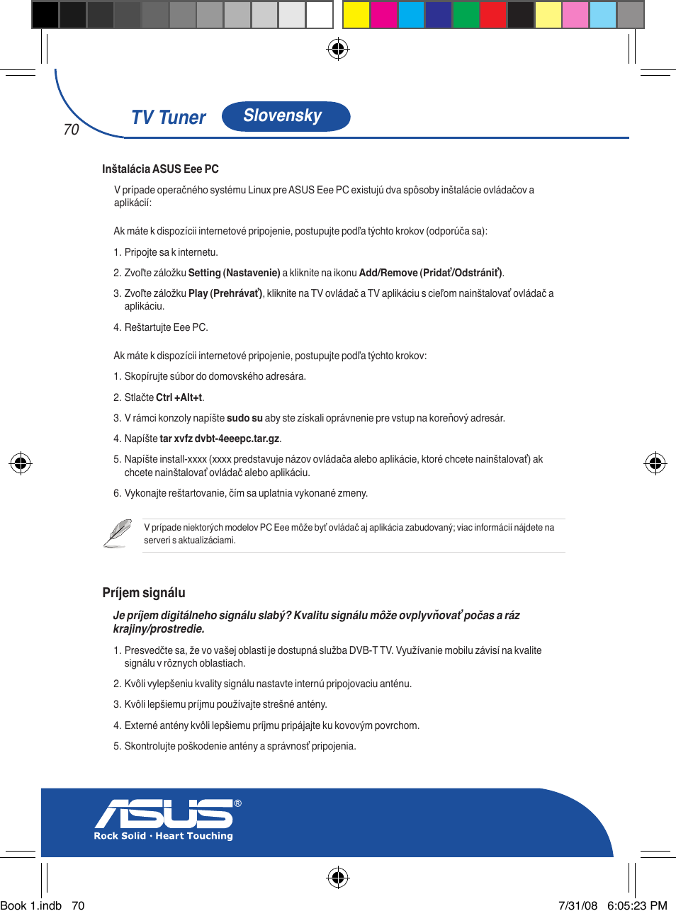 Tv tuner, Slovensky | Asus My Cinema-U3000Hybrid User Manual | Page 71 / 146