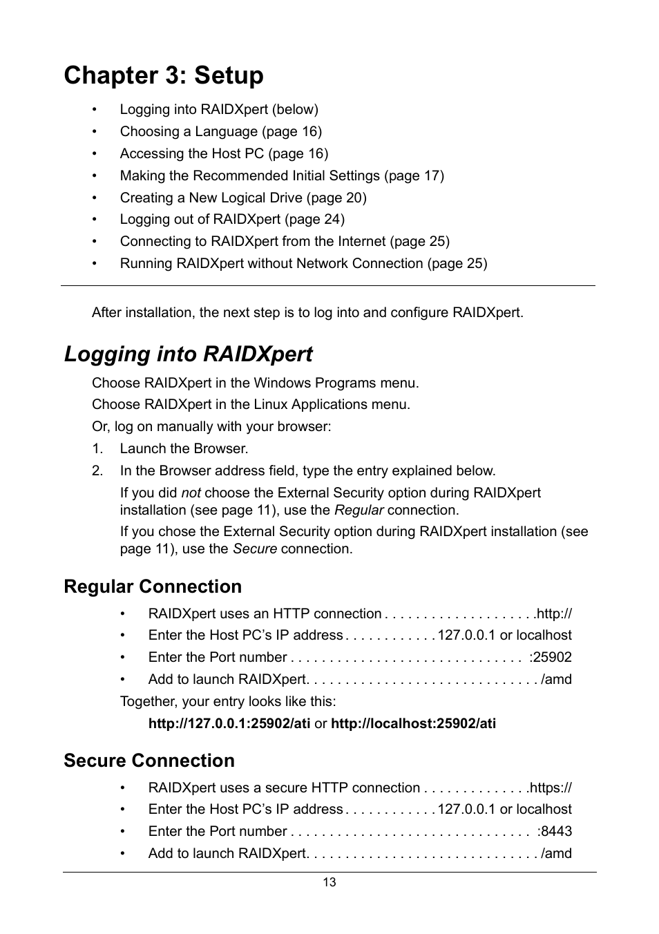 Chapter 3: setup, Logging into raidxpert, Regular connection | Secure connection, Regular connection secure connection | Asus M3A78-EMH HDMI User Manual | Page 19 / 120