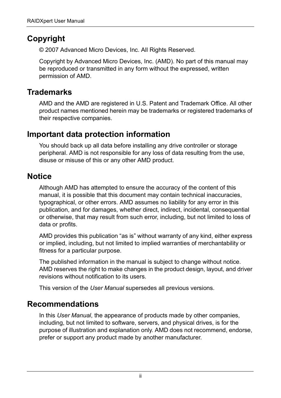 Copyright, Trademarks, Important data protection information | Notice, Recommendations | Asus M3A78-EMH HDMI User Manual | Page 2 / 120