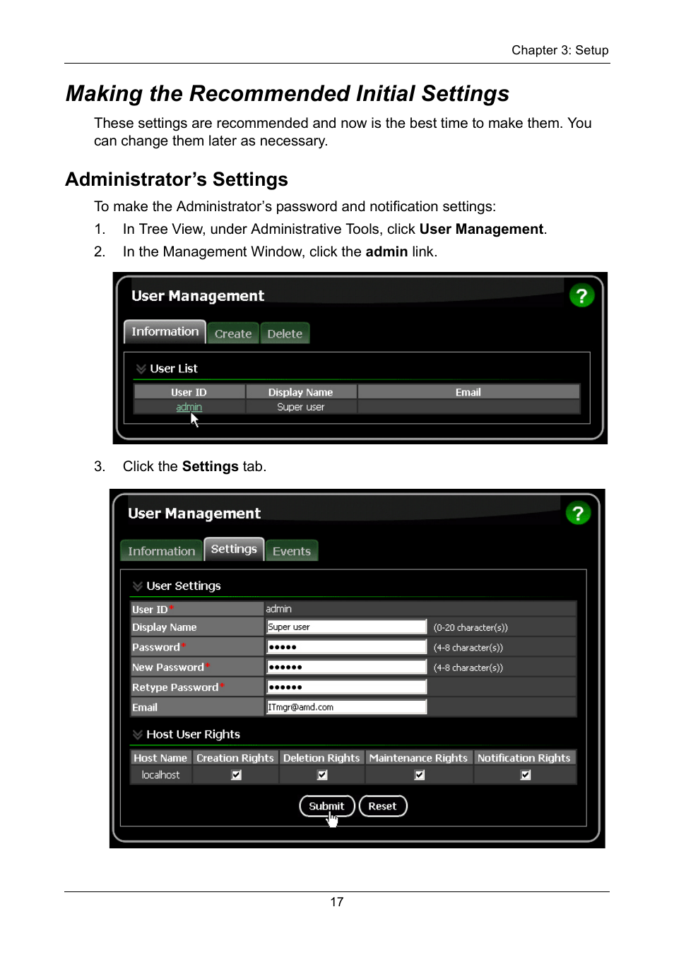 Making the recommended initial settings, Administrator’s settings | Asus M3A78-EMH HDMI User Manual | Page 23 / 120