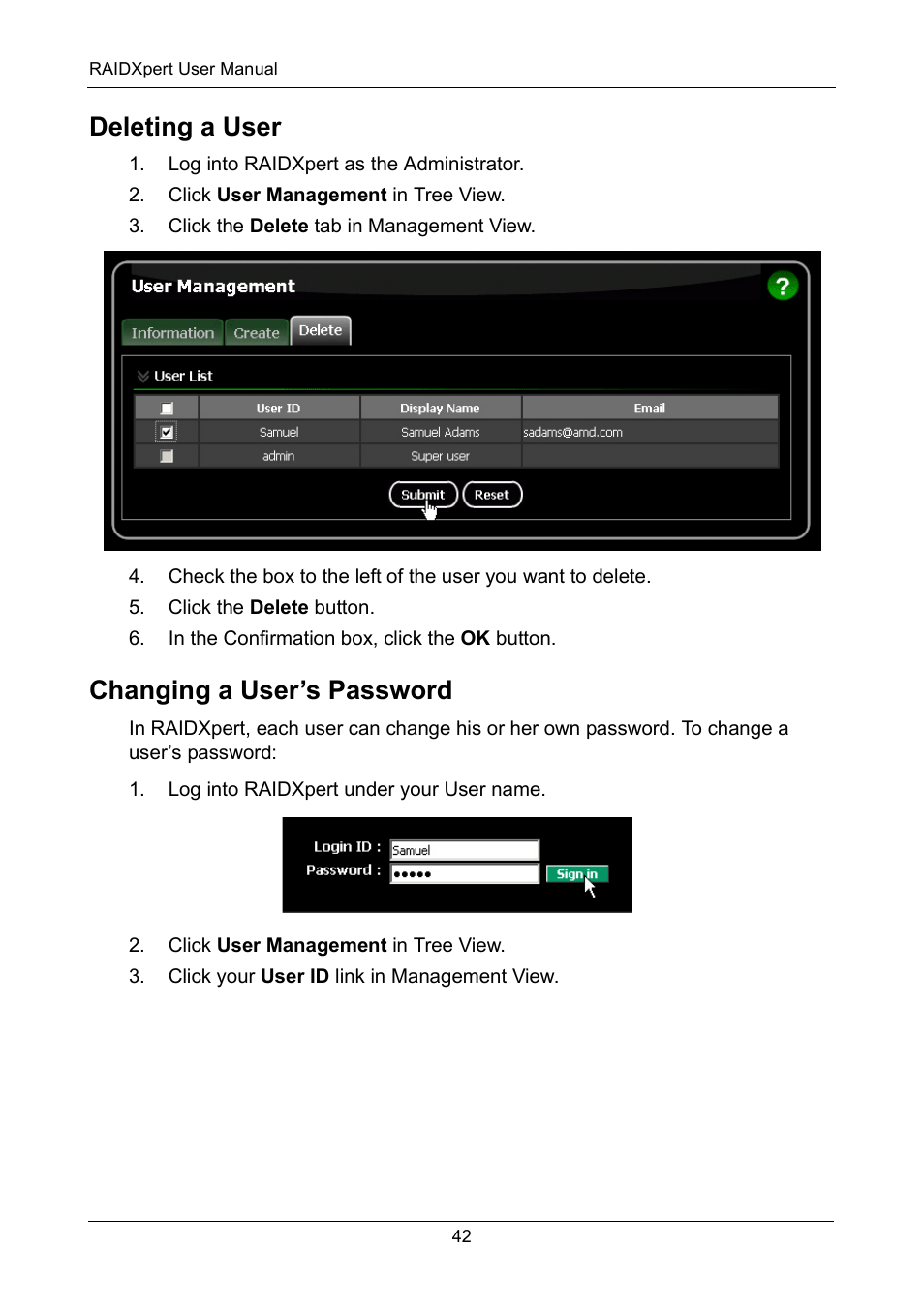 Deleting a user, Changing a user’s password, Deleting a user changing a user’s password | Asus M3A78-EMH HDMI User Manual | Page 48 / 120