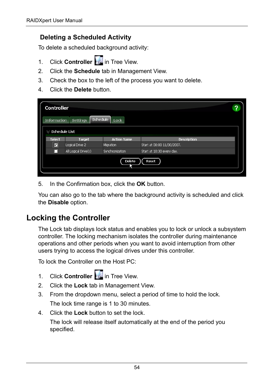 Deleting a scheduled activity, Locking the controller | Asus M3A78-EMH HDMI User Manual | Page 60 / 120