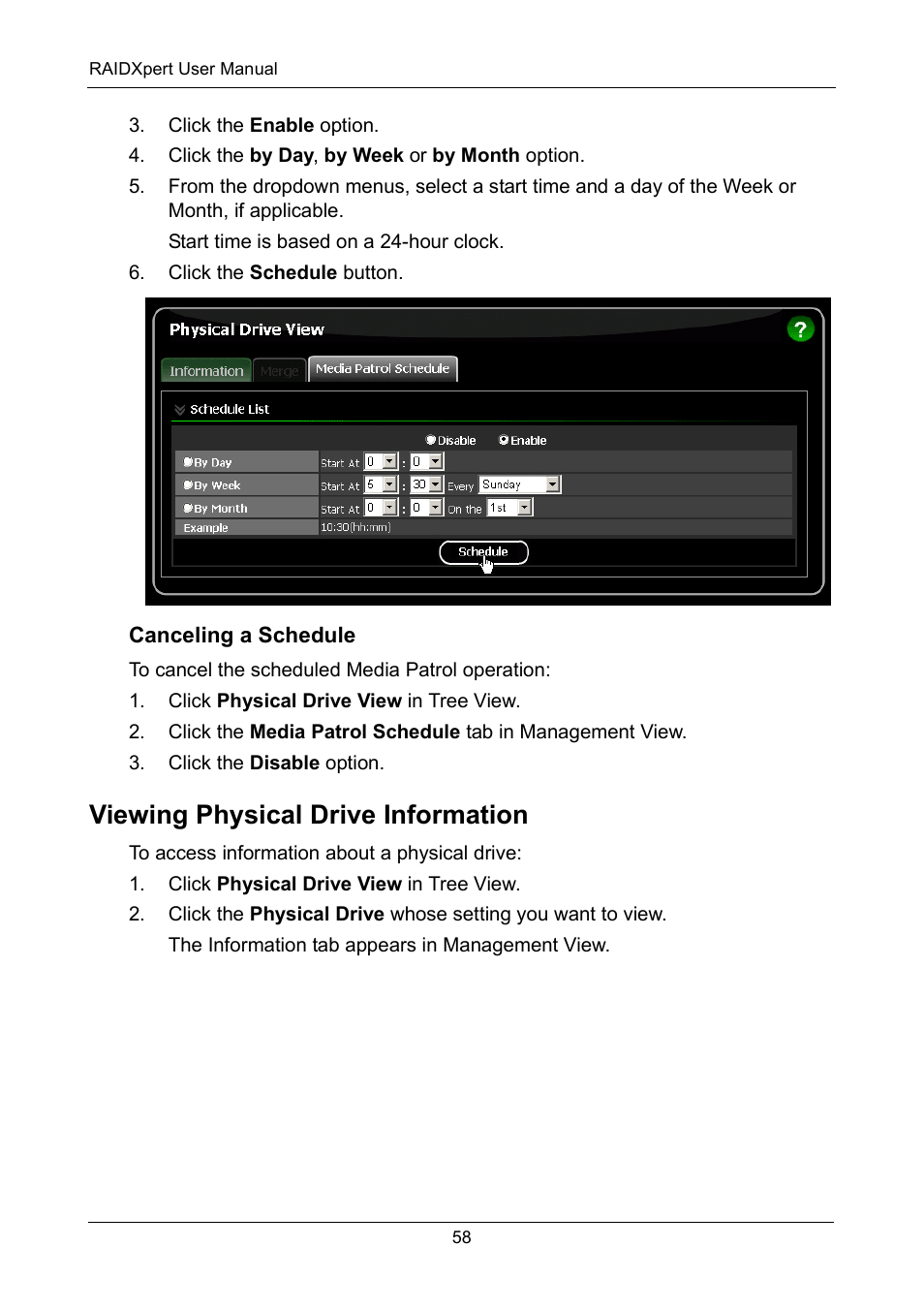 Canceling a schedule, Viewing physical drive information | Asus M3A78-EMH HDMI User Manual | Page 64 / 120