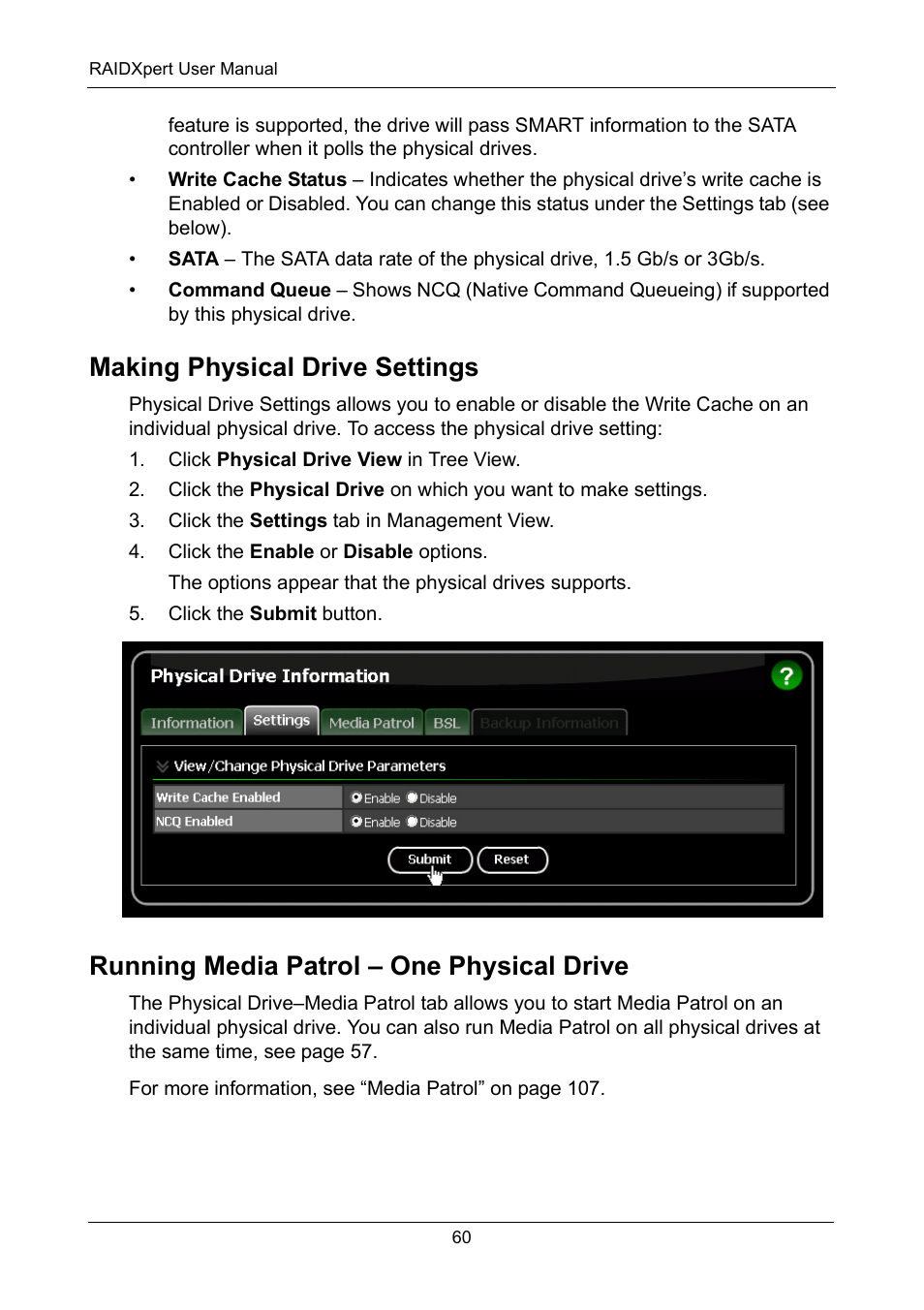 Making physical drive settings, Running media patrol - one physical drive, Running media patrol – one physical drive | Asus M3A78-EMH HDMI User Manual | Page 66 / 120