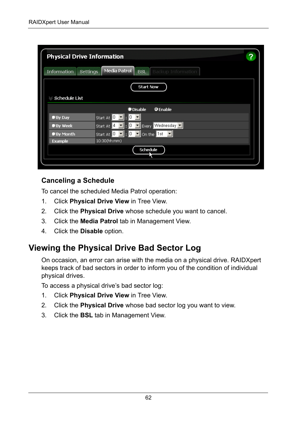 Canceling a schedule, Viewing the physical drive bad sector log | Asus M3A78-EMH HDMI User Manual | Page 68 / 120