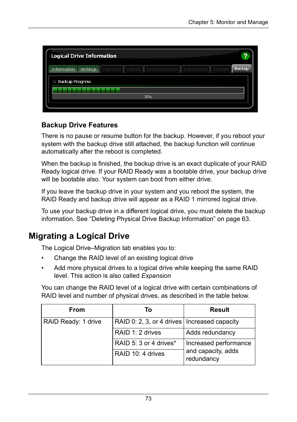 Backup drive features, Migrating a logical drive | Asus M3A78-EMH HDMI User Manual | Page 79 / 120