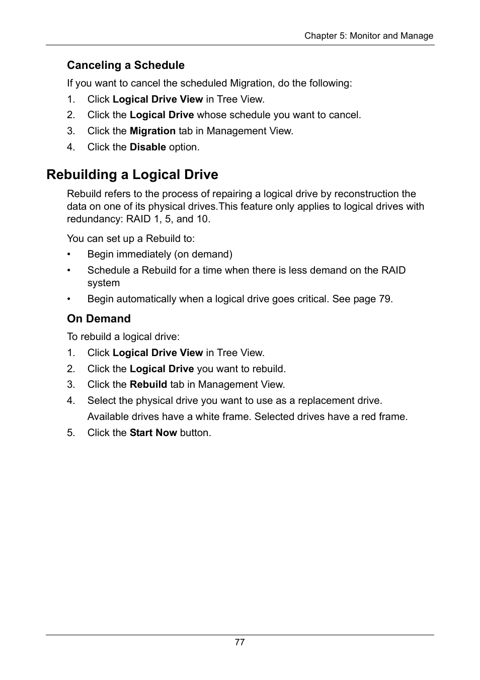 Canceling a schedule, Rebuilding a logical drive, On demand | Asus M3A78-EMH HDMI User Manual | Page 83 / 120