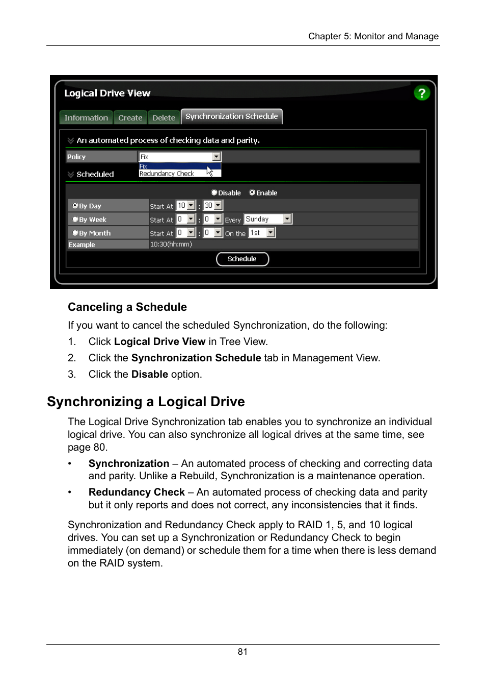 Canceling a schedule, Synchronizing a logical drive | Asus M3A78-EMH HDMI User Manual | Page 87 / 120