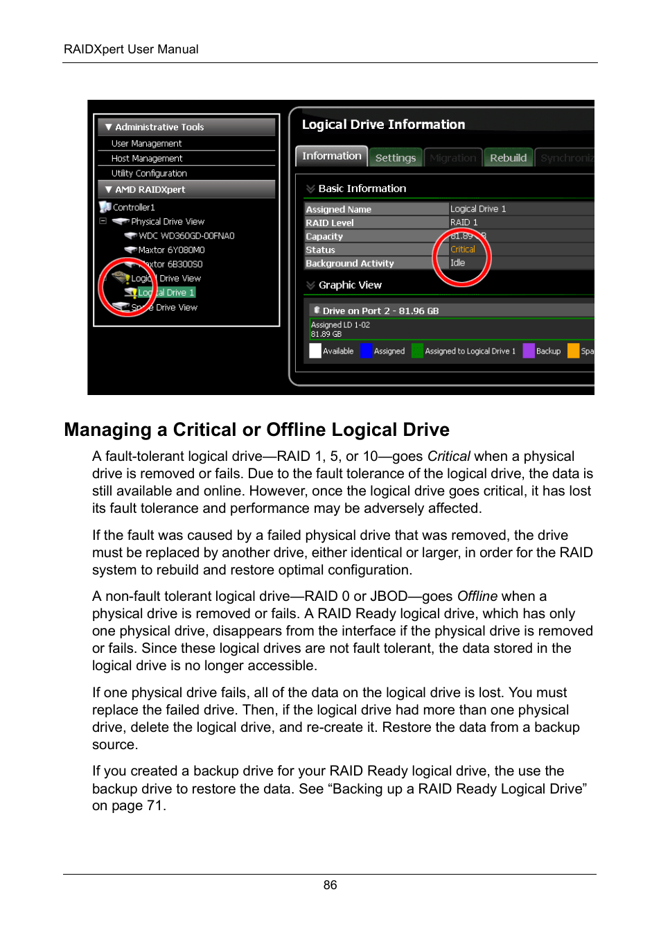 Managing a critical or offline logical drive | Asus M3A78-EMH HDMI User Manual | Page 92 / 120