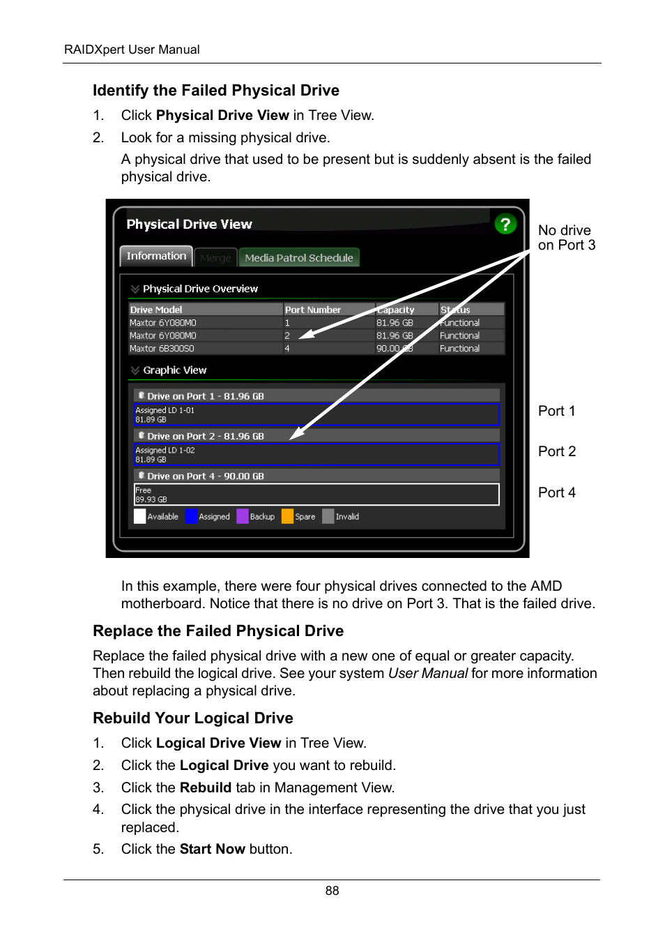 Identify the failed physical drive, Replace the failed physical drive, Rebuild your logical drive | Asus M3A78-EMH HDMI User Manual | Page 94 / 120