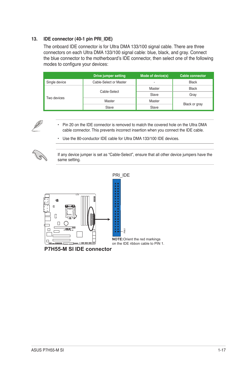 P7h55-m si ide connector | Asus P7H55-M SI User Manual | Page 27 / 50