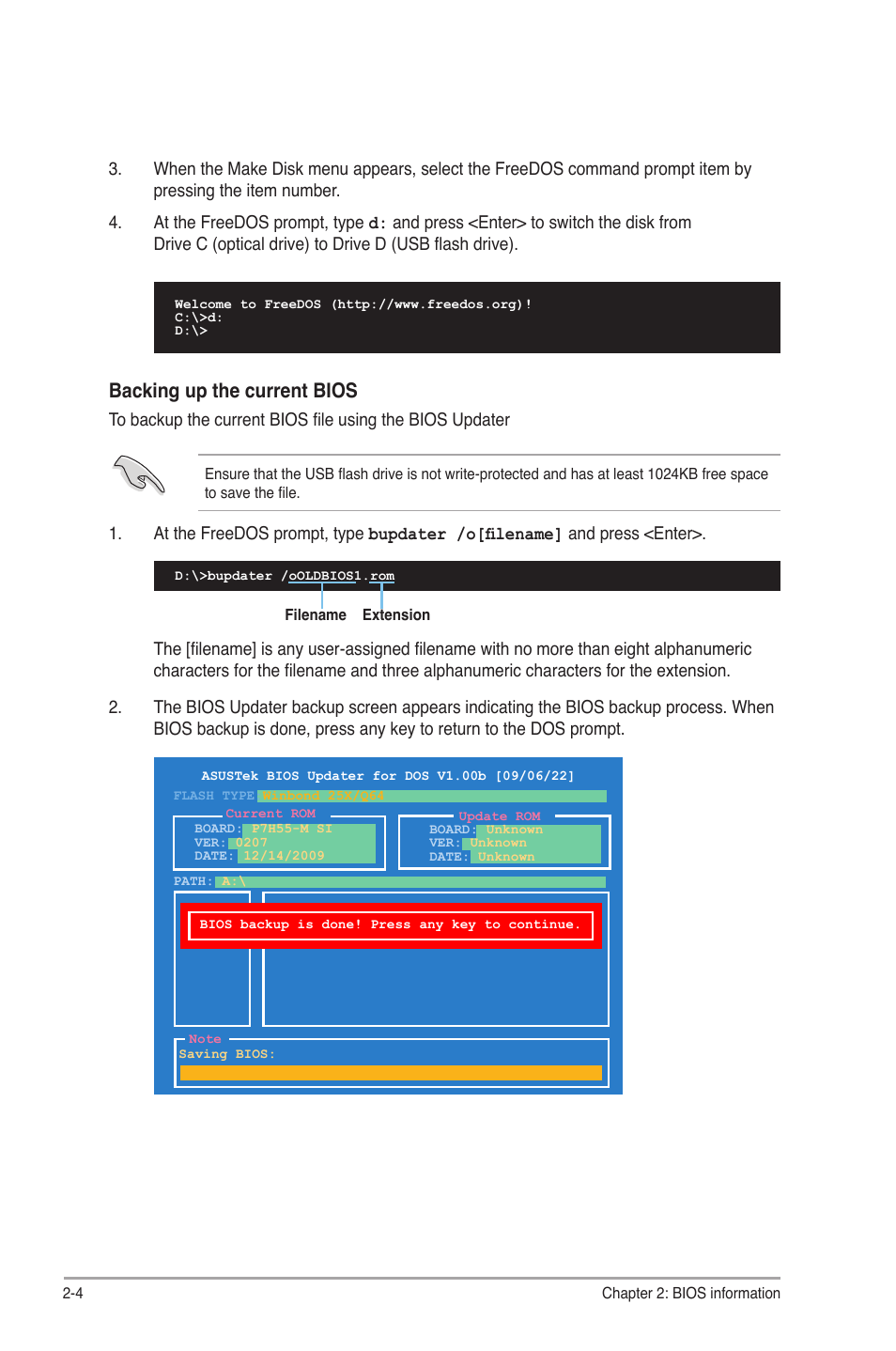 Backing up the current bios | Asus P7H55-M SI User Manual | Page 32 / 50