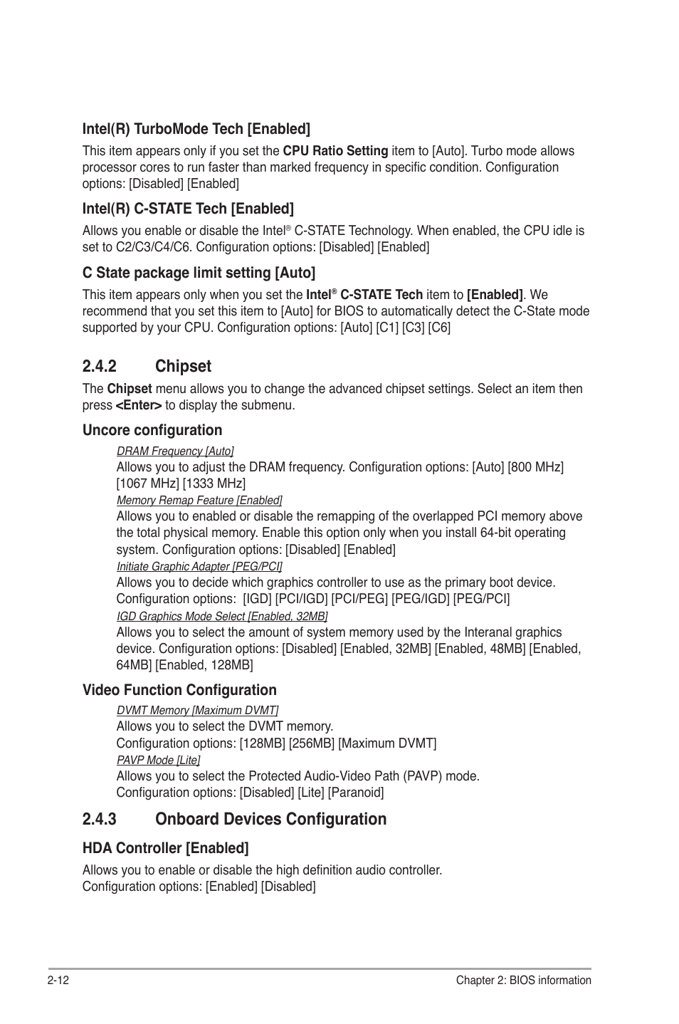 2 chipset, 3 onboard devices configuration, Chipset -12 | Onboard devices configuration -12 | Asus P7H55-M SI User Manual | Page 40 / 50