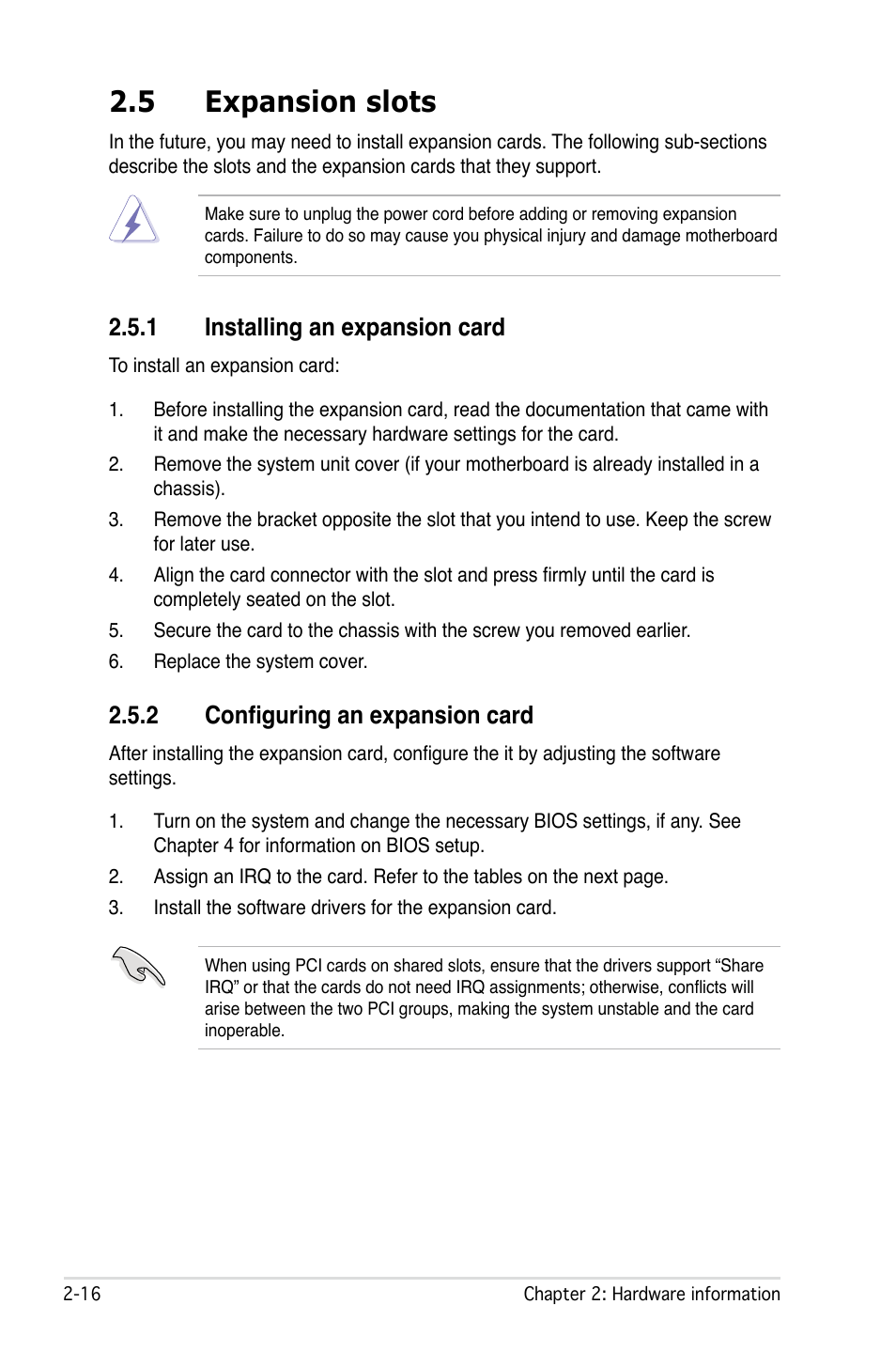 5 expansion slots, 1 installing an expansion card, 2 configuring an expansion card | Asus L1N64-SLI WS/B User Manual | Page 36 / 108