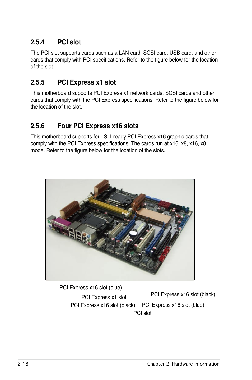 4 pci slot, 6 four pci express x16 slots, 5 pci express x1 slot | Asus L1N64-SLI WS/B User Manual | Page 38 / 108