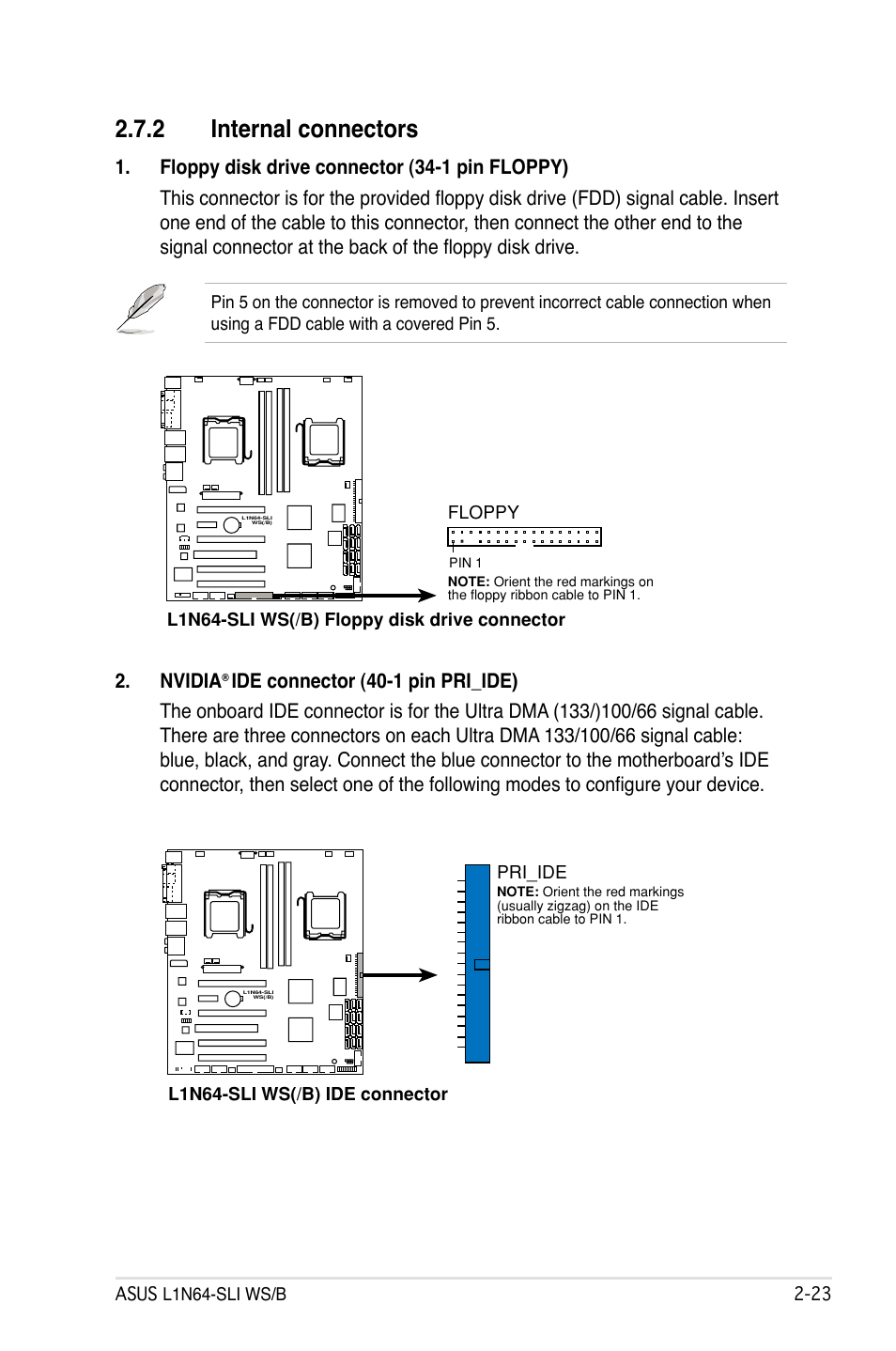 2 internal connectors, Nvidia | Asus L1N64-SLI WS/B User Manual | Page 43 / 108