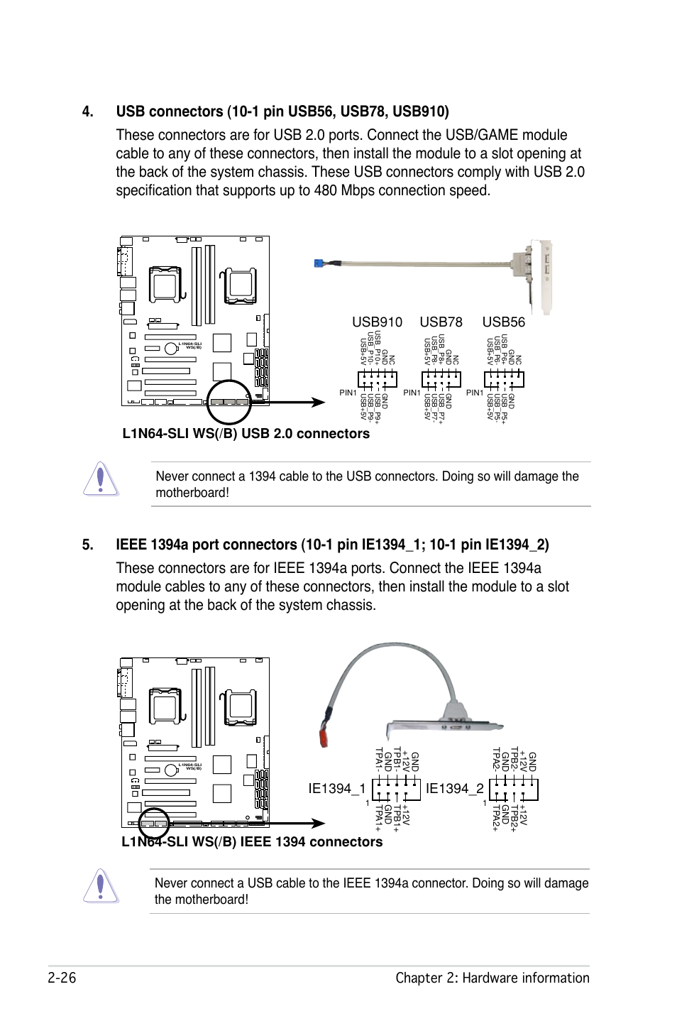 2 chapter 2: hardware information, Usb78, Usb910 | Asus L1N64-SLI WS/B User Manual | Page 46 / 108