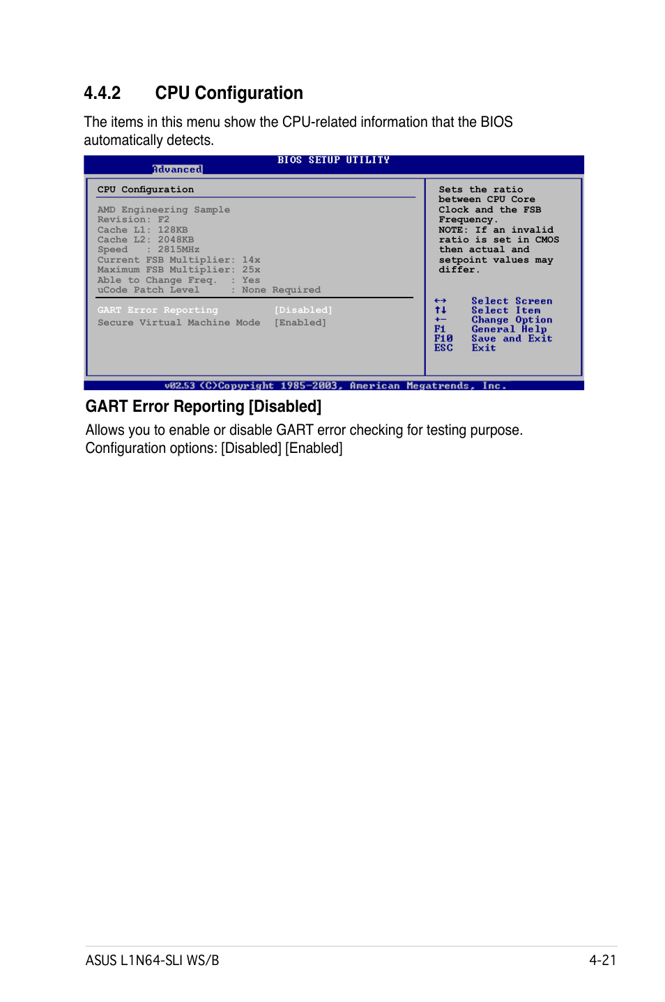 2 cpu configuration, Gart error reporting [disabled | Asus L1N64-SLI WS/B User Manual | Page 79 / 108