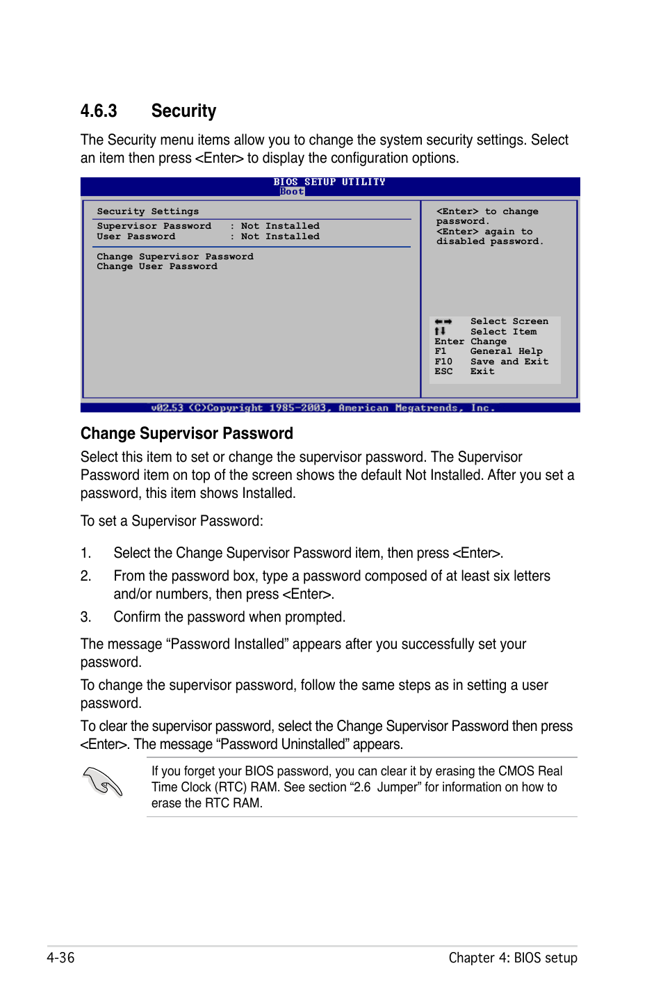 3 security, Change supervisor password | Asus L1N64-SLI WS/B User Manual | Page 94 / 108