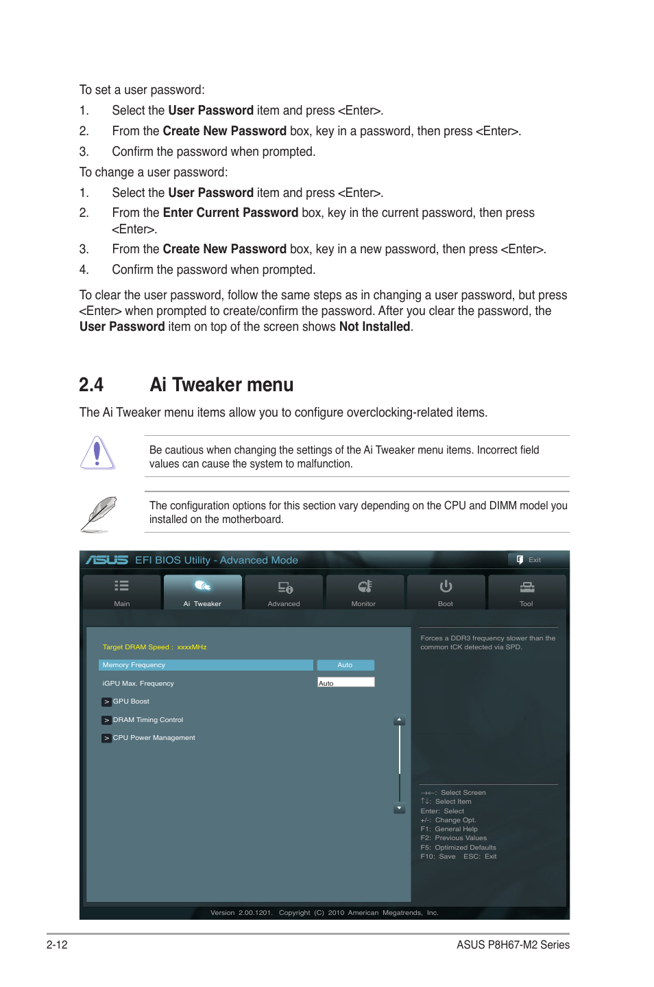 4 ai tweaker menu, Ai tweaker menu -12 | Asus P8H67-M2/TPM/SI User Manual | Page 40 / 56